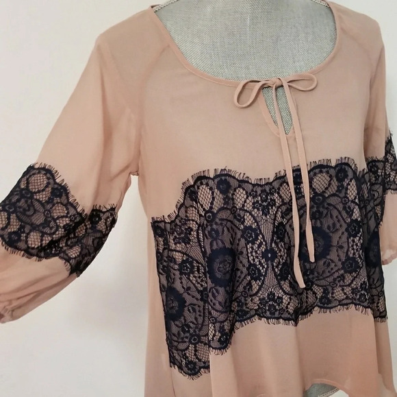 Bar III Womens Navy Lace Semi Sheer Blouse Small - Picture 2 of 8